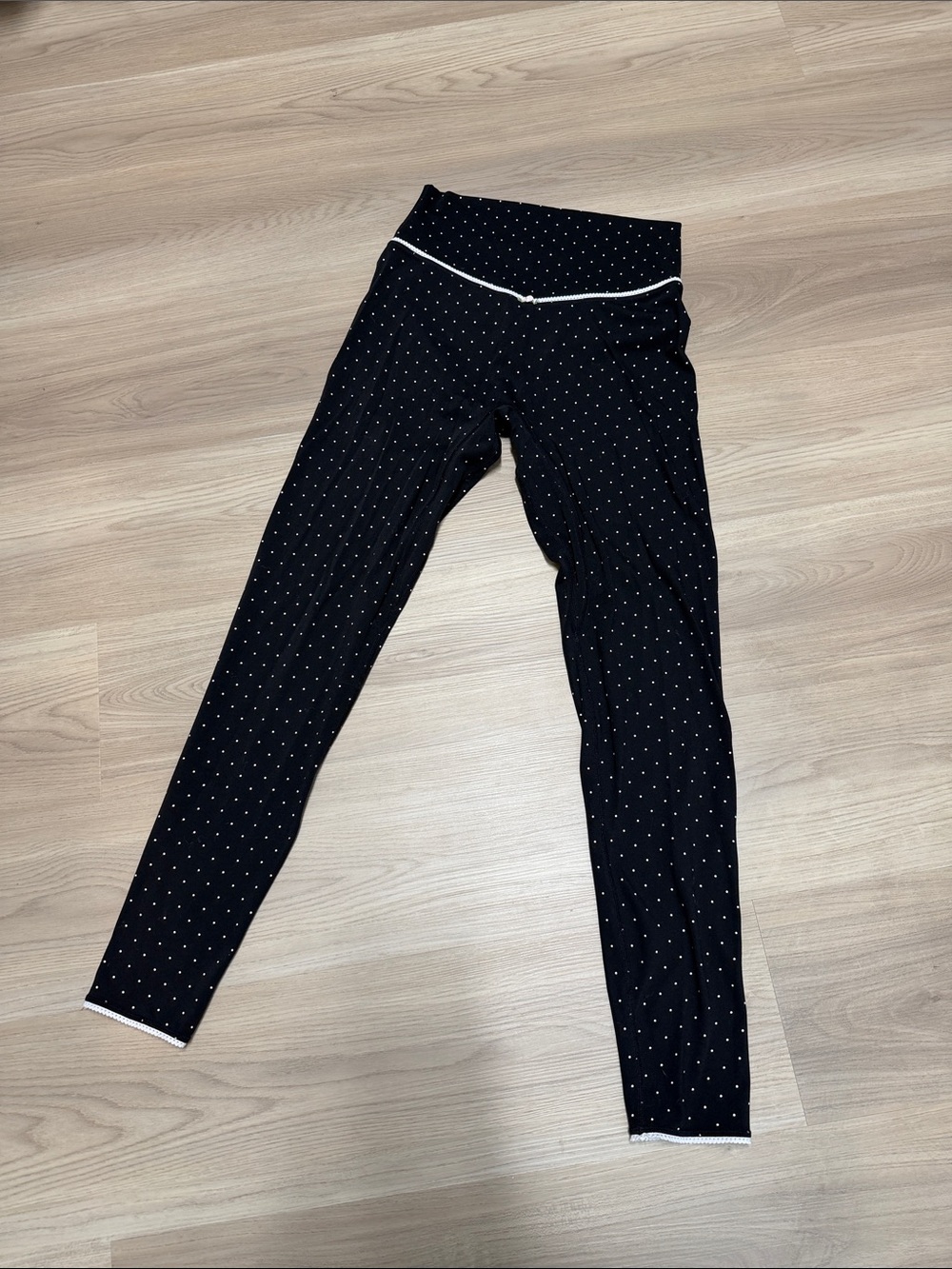 Vitality Black Polka Dot Stretch Leggings with White Trim